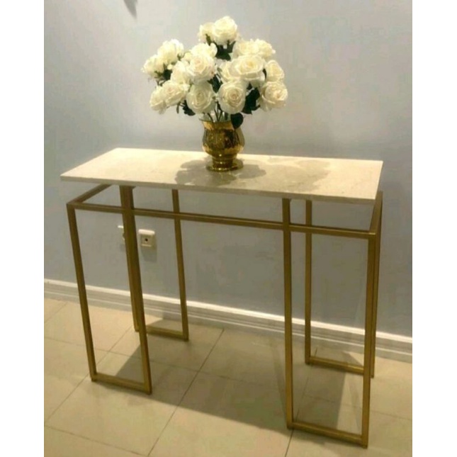 meja console marmer asli kaki besi gold