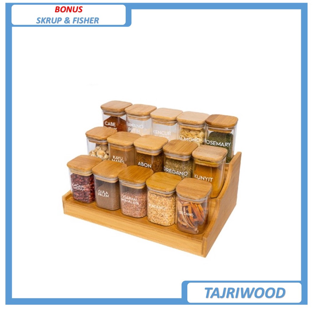 Kara 3 Tier / Rak Bumbu Bambu Kayu Tingkat / Rak toples bumbu / Rak toples 3 tingkat