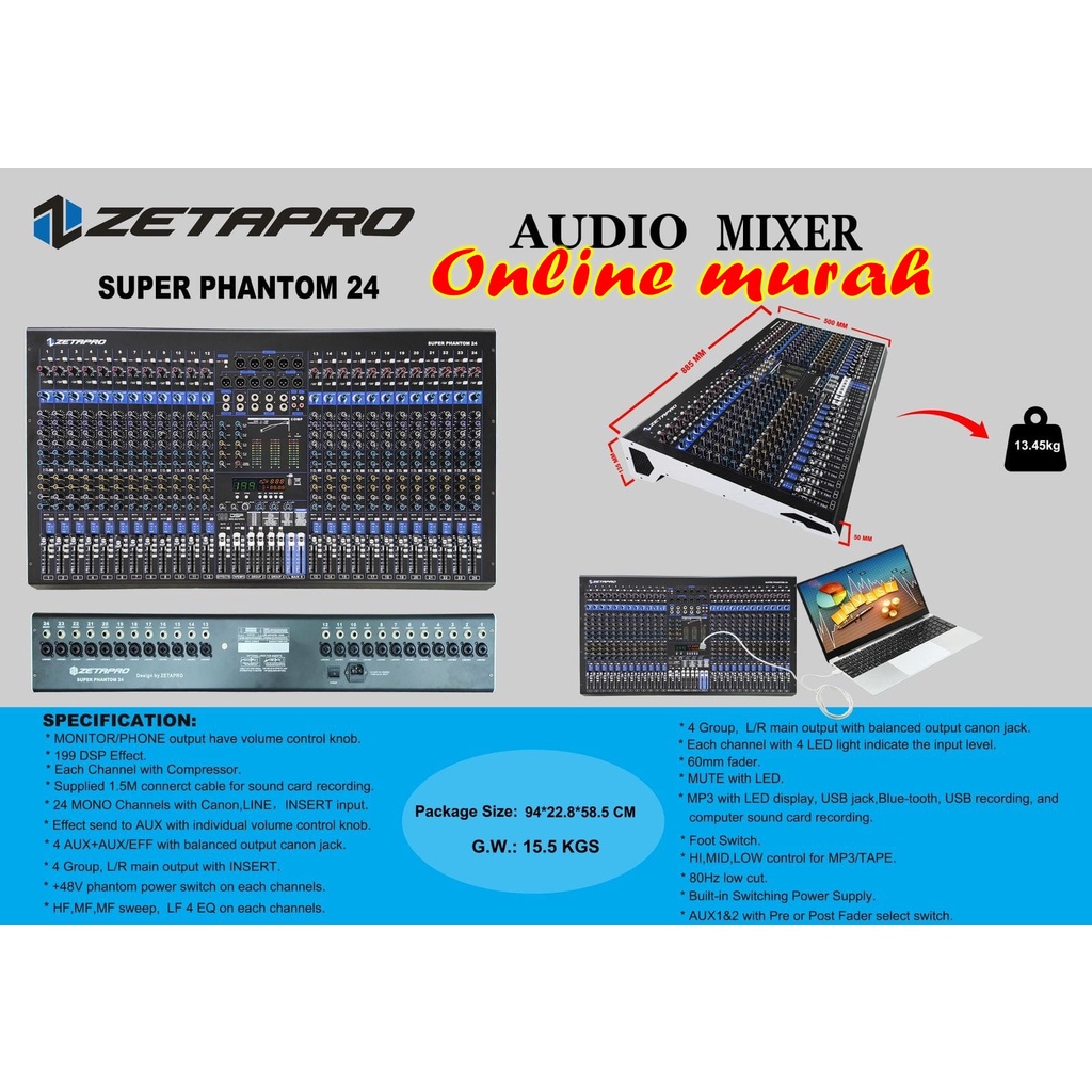 mixer zetapro super phantom 24 24 channel garansi resmi original