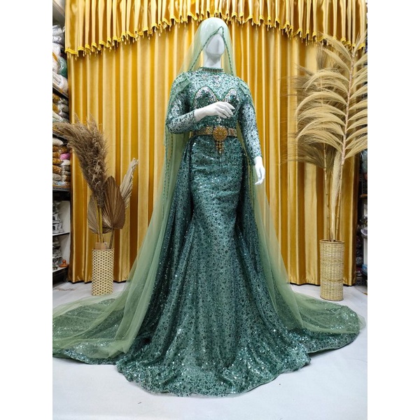 GAUN DUYUNG EKOR PISAH//GAUN DUYUNG BEREKOR LEPAS PASANG//GAUN PENGANTIN DUYUNG BEREKOR FULL PAYET P