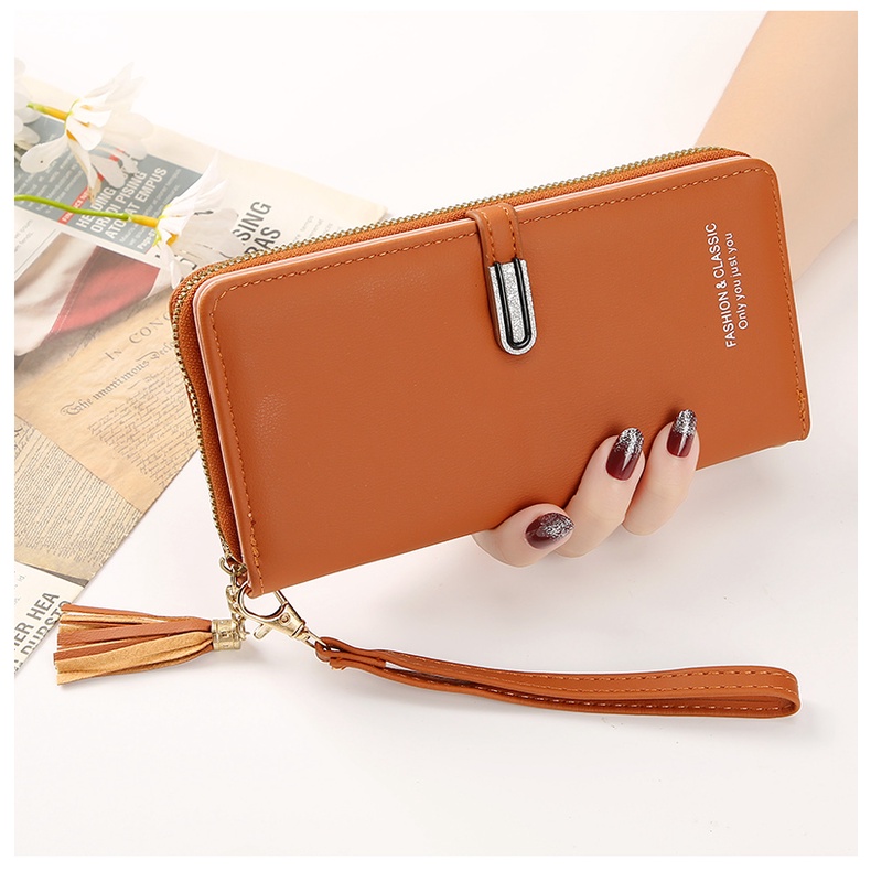 Dompet Panjang Lipat Zipper Multifungsi Fashion Korea Style Dompet Cewek Resleting Klip Women Wallet PU Satu7an D86