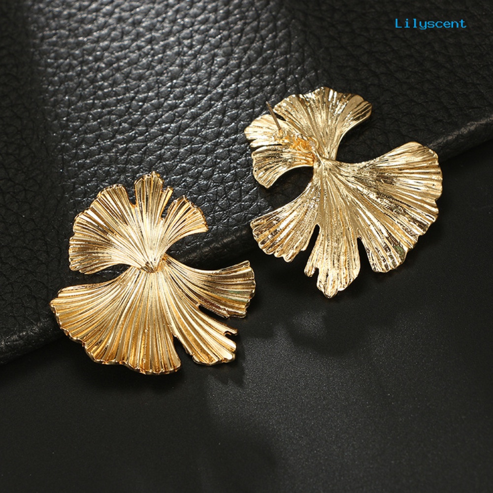 [LS] Vintage Wanita Tidak Teratur Ginkgo Daun Menjuntai Stud Anting Pernyataan Perhiasan Hadiah