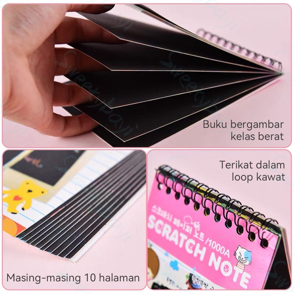 SweetyBayi Scratch note kecil Buku magic warna colourful Scratch note kecil Mainan edukasi Black cardboard