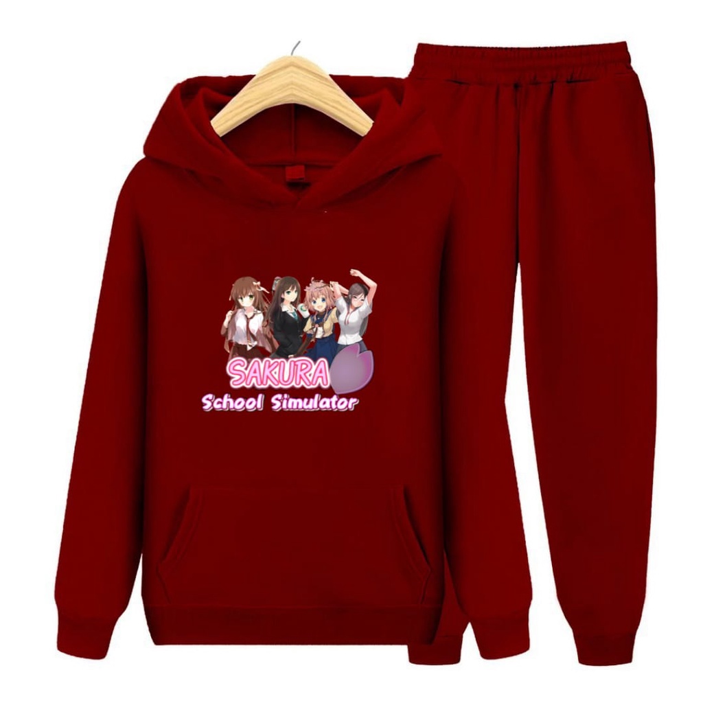 Hzl_outfit Setelan Sweater Hoodie SAKURA SCHOOL SIMULATOR / 1 Set Sweater Anak/Size S (5-6Thn) M (7-8Thn) XL(9-15thn)