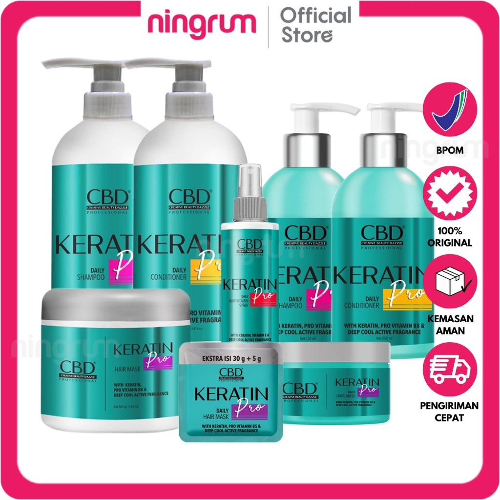 Ningrum - CBD Professional Series Keratin Pro Hair Treatment Daily | Shampoo | Conditioner | Hair Mask | Hair Vitamin Spray | 1000ml, 250ml, 500gr, 250gr, Sachet | Treatment Rambut Perawatan Rambu Original BPOM - 6901