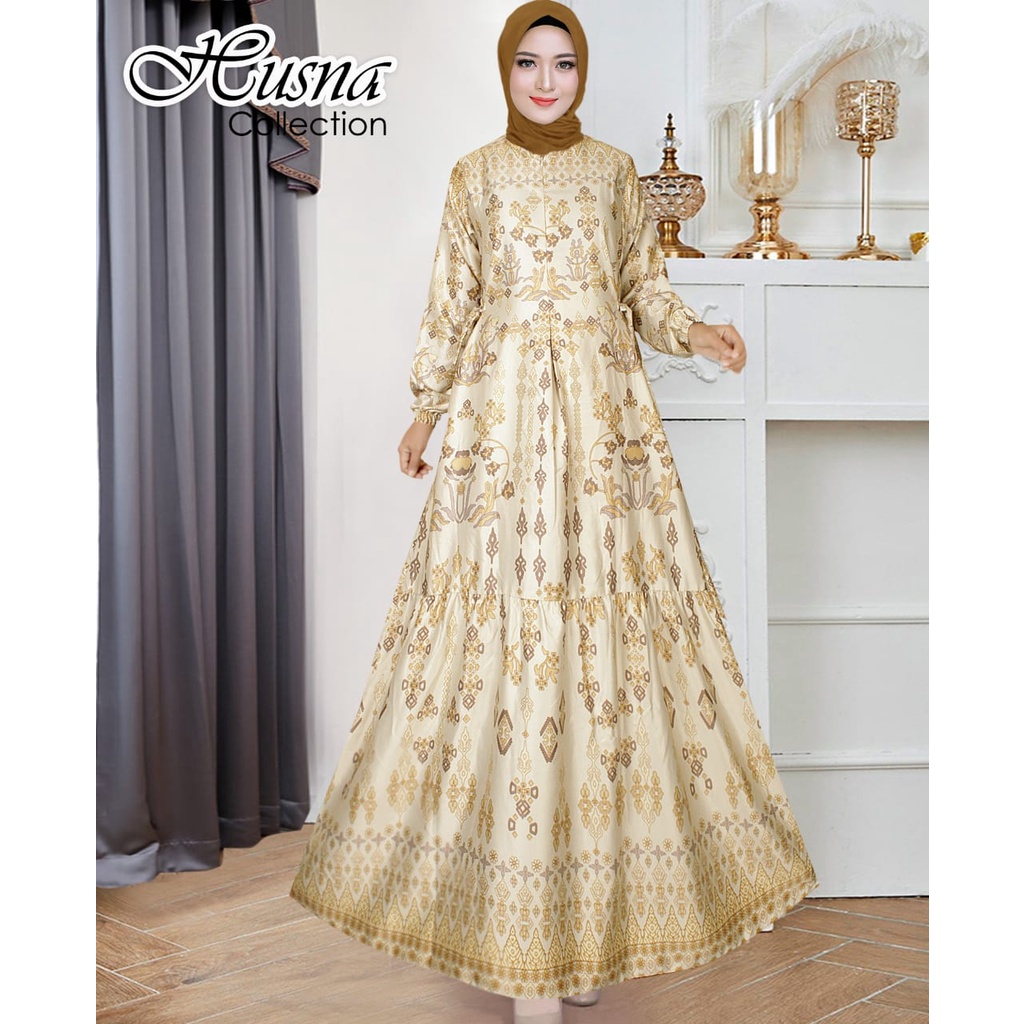 Gamis Naila Motif Terbaru Pakaian Muslim Dres Wanita Jumbo Bahan Silk alfaraq.hijab