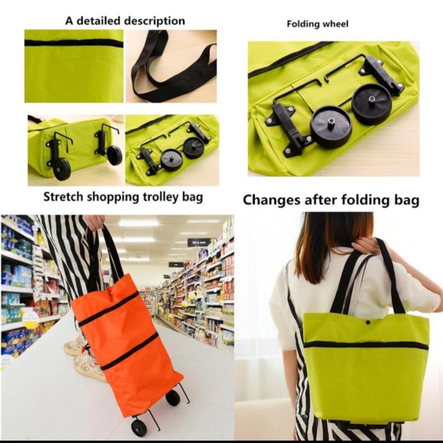 (SerbaSerbi)Trolly Bag Lipat Praktis / Tas Shopping Foldable Bag Bisa Di Panjangkan