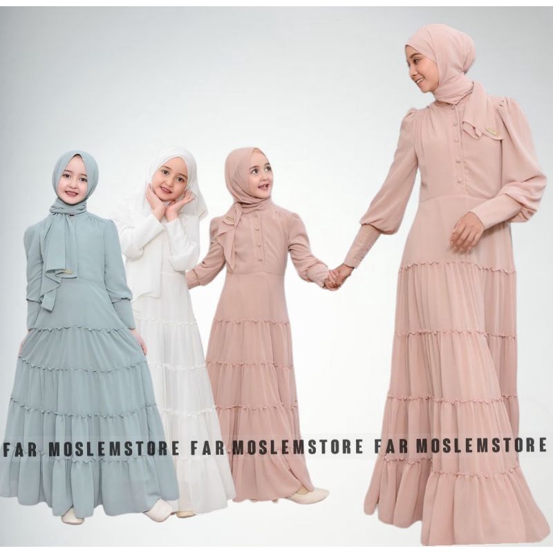 ANGELINA DRESS MOM &amp; KIDS CERUTY PREMIUM/GAMIS COUPLE IBU ANAK BUSUI FREINDLY/SHAFIRA COUPLE DRESS KIDS CERUTY BABYDOLL KEKINIAN/FAR MOSLEMSTORE