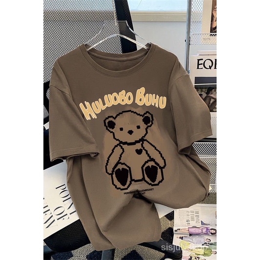 #Sisjuly# Kaos lengan pendek katun beruang wanita, atasan baru yang longgar dan tipis i