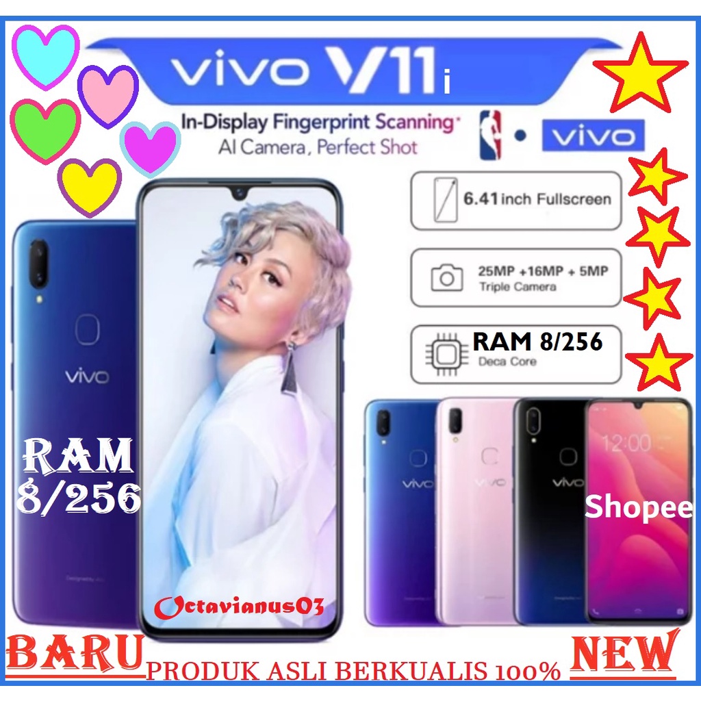 VIVO V11i ORI RAM 8/256GB BARU FULLSET GARANSI 1TAHUN. LAYAR 6,3inch SUPER AMOLED FINGEPRINT