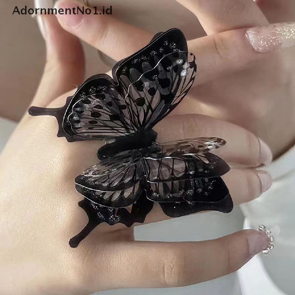 [AdornmentNo1] Punk Butterfly Cincin Hitam Melebih-Lebihkan Gothic Tiga Dimensi Vintage Finger Rings Butterfly Ring Untuk Wanita Perhiasan Aksesoris Hadiah [ID]