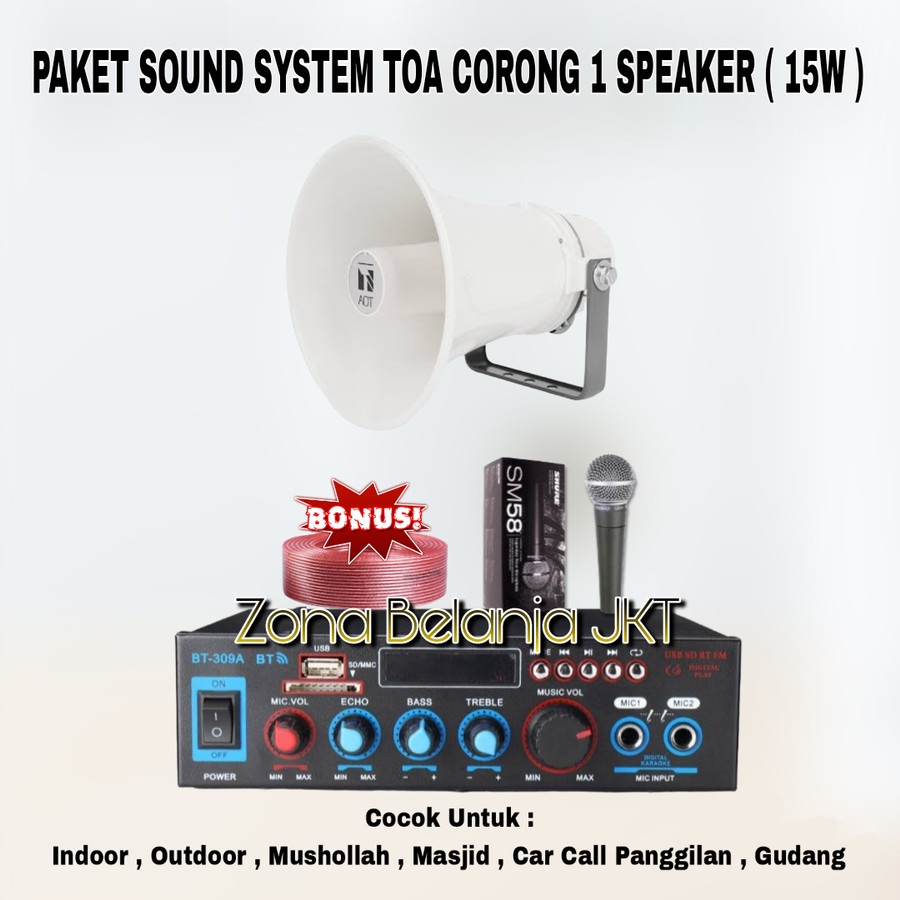 PAKET SOUND SYSTEM TOA MASJID MUSHOLLA SPEAKER CORONG TOA 15W ( HEMAT 1 )