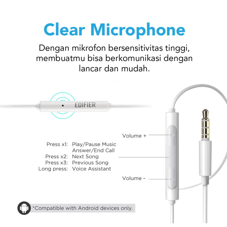 Edifier Earphone P180 Plus White-Earbuds with Remote and Mic