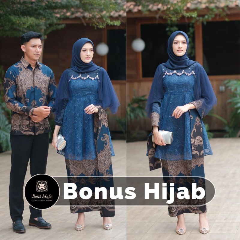 Batik Couple Kebaya Luna Tunik Navy | KEBAYA MODERN KEBAYA COUPLE KEBAYA WISUDA SARIMBITAN TERBARU