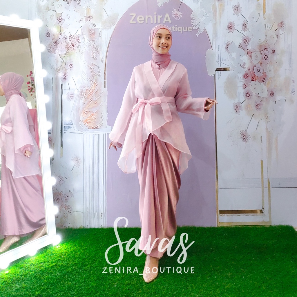 SARAS Baju Pesta Inner model draperi sepan dan Outer Organza model kimono / Dress Kondangan / Lamaran / Braidsmaids murah / Gamis remaja / wisuda / couple