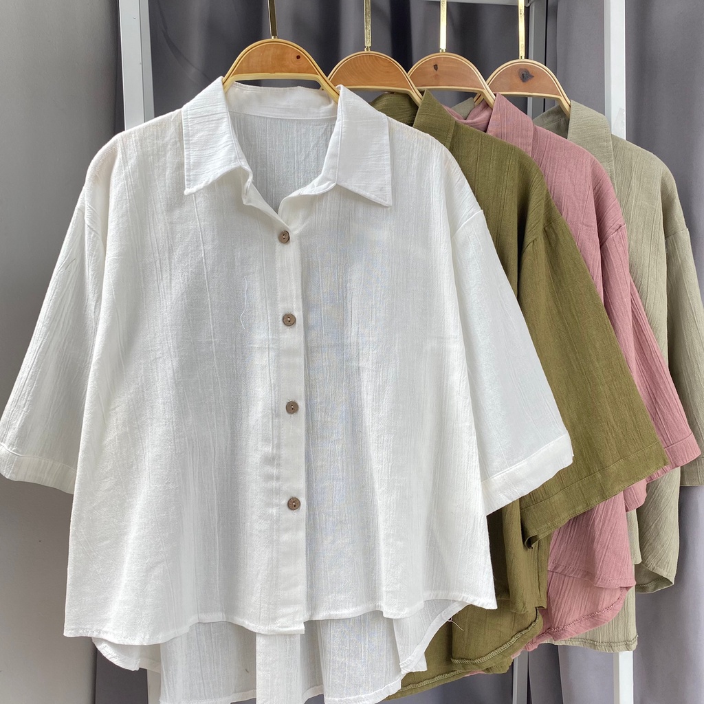 Blouse wanita korea / Pakaian wanita Korean style / Blouse cewek bahan linen kringkel