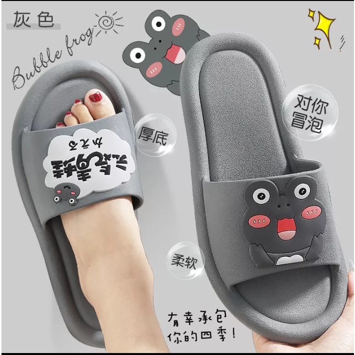 new sandal kokop wanita motif keropi-abu abu