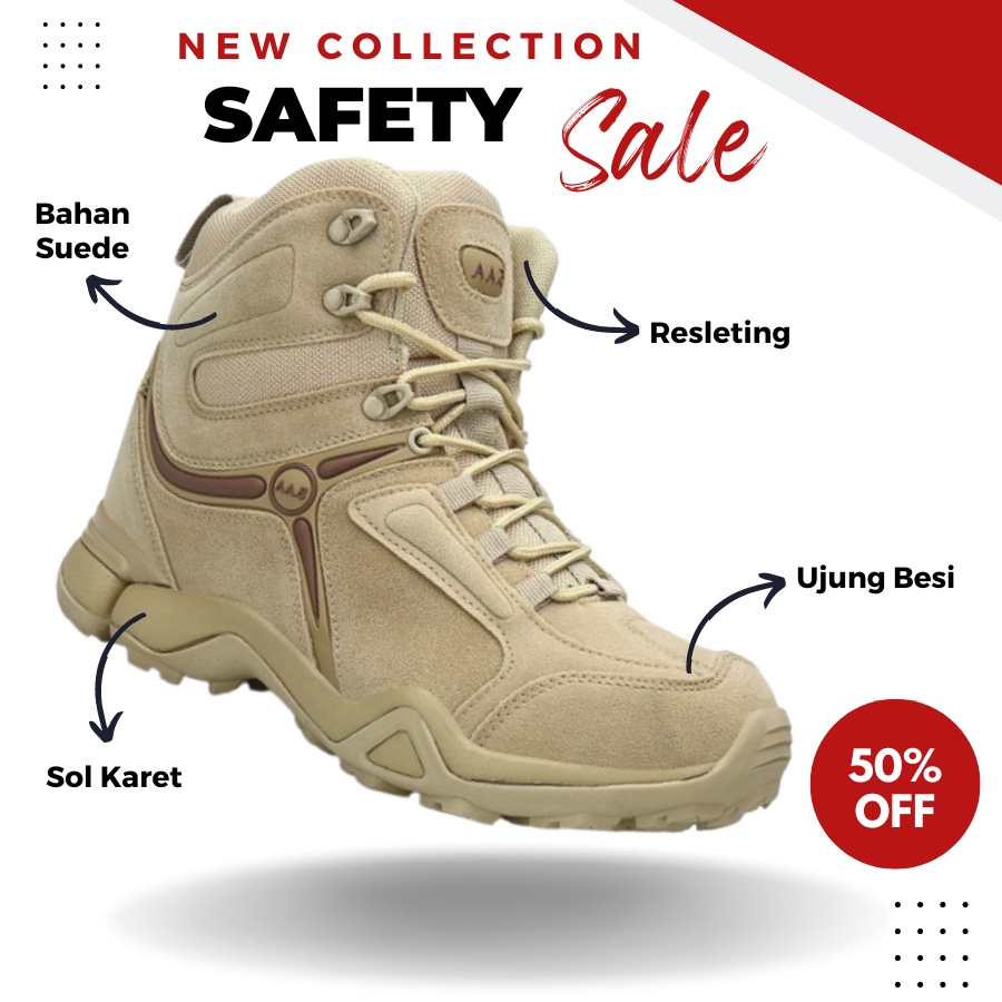 Sepatu Pria Safety Boots Gunung 5AA Cordura 6inc Outdor Turing Hiking Bikers Ujung Besi Terbaru Sepatu Safety Gunung
