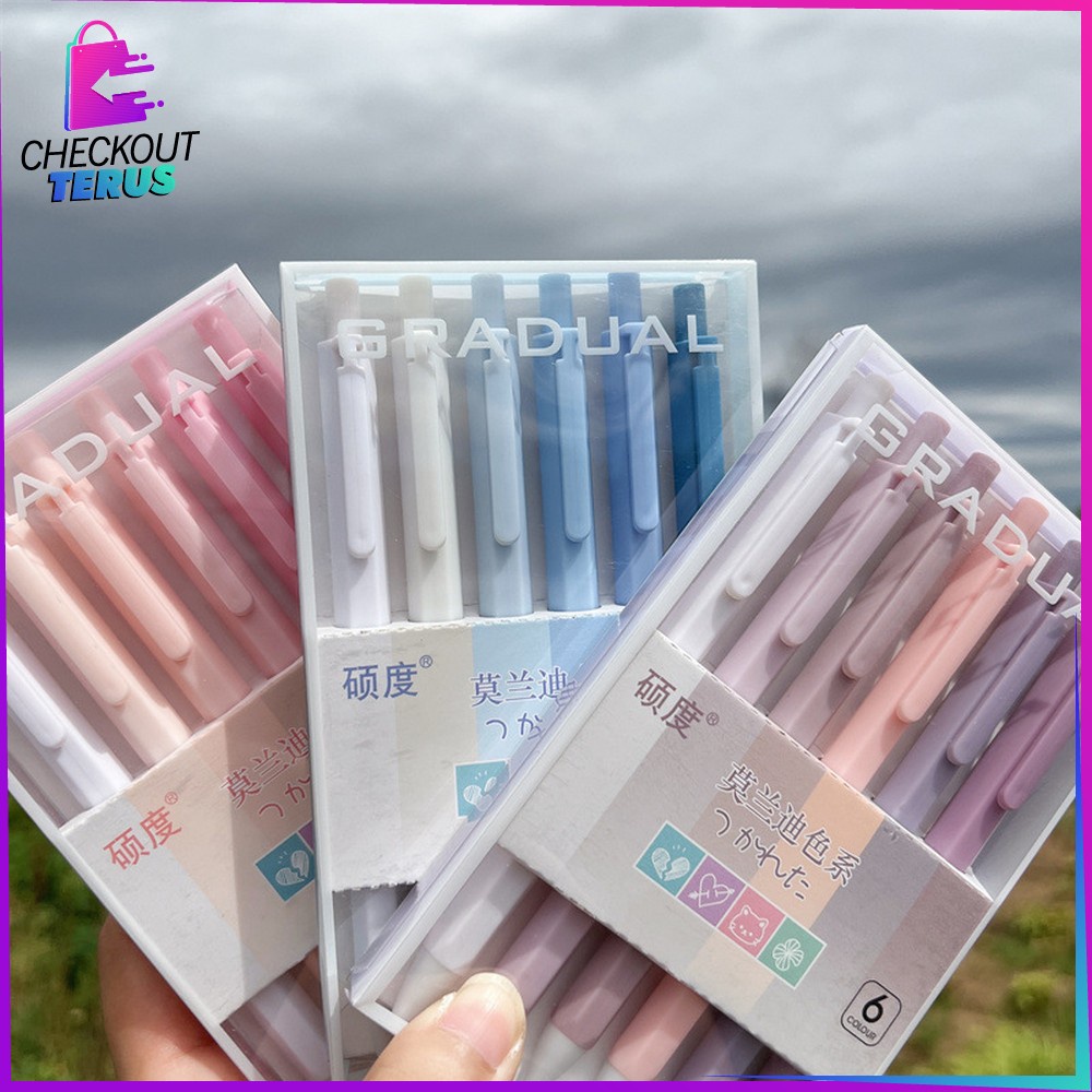 CT A48 Pulpen Gel Mekanik 6IN1 Motif Polos Warna Pastel Alat Tulis Pena Cair 0.5mm Perlengkapan Sekolah Korean Style Import