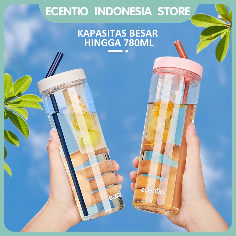 ecentio Botol Minum Teh 780ml Free Sedotan Sticker DIY Dilengkapi Filter Anti Bocor Tumbler Cup