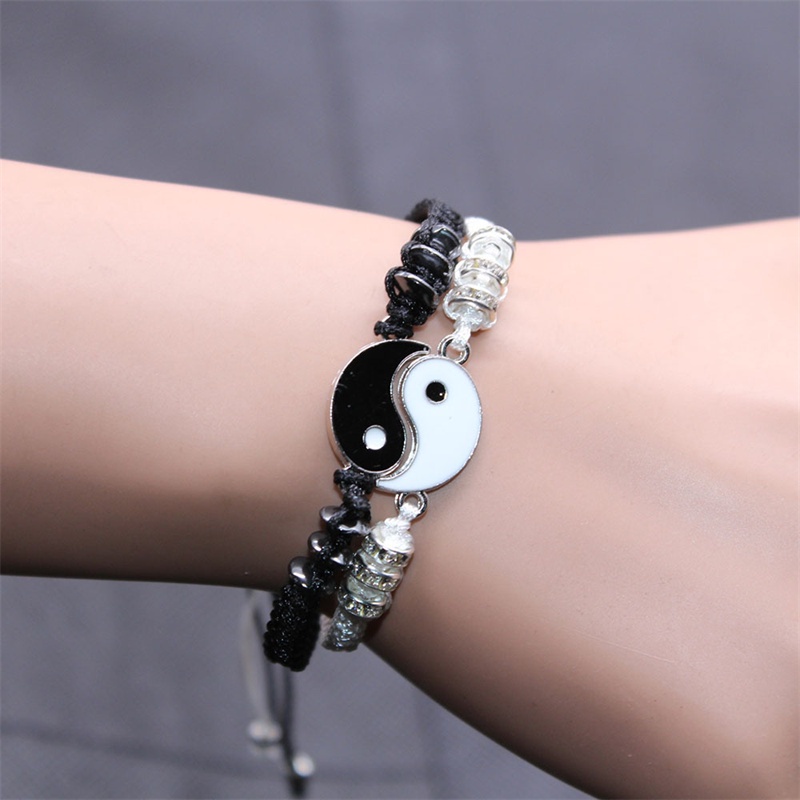 2pcs Gelang Couple Persahabatan Best Friend Bracelets Yin Yang Tai Chi Kalung Gelang Set Perhiasan Untuk Wanita