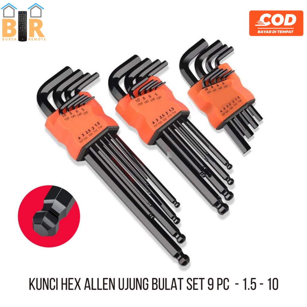 Kunci Hex L Datar Dan Bulat 2IN1 Wrench CRV Set 9 PCS 1.5MM 10MM