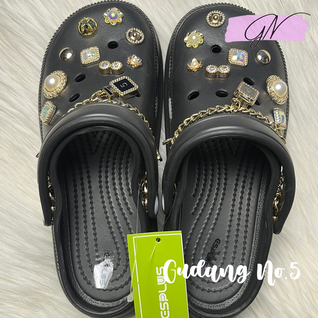 GN-8833-1 Sandal Crocs Wanita Murah Lucu | Sandal Crocs Motif | Sandal Rantai EVA