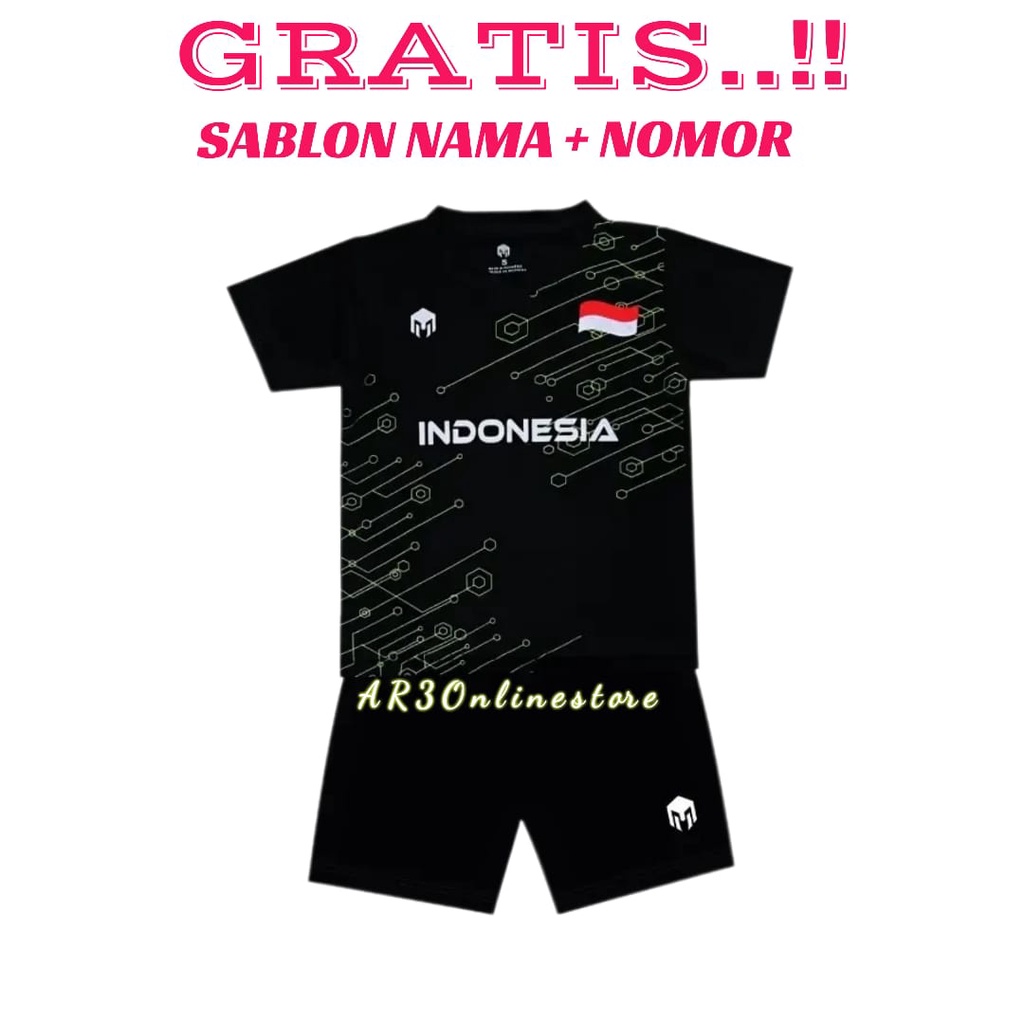 ( FREE SABLON NAMA &amp; NOMOR ) Baju olahraga anak balita kaos bola futsal badminton bulutangkis tenis voli usia sekolah TK 2-5 tahun