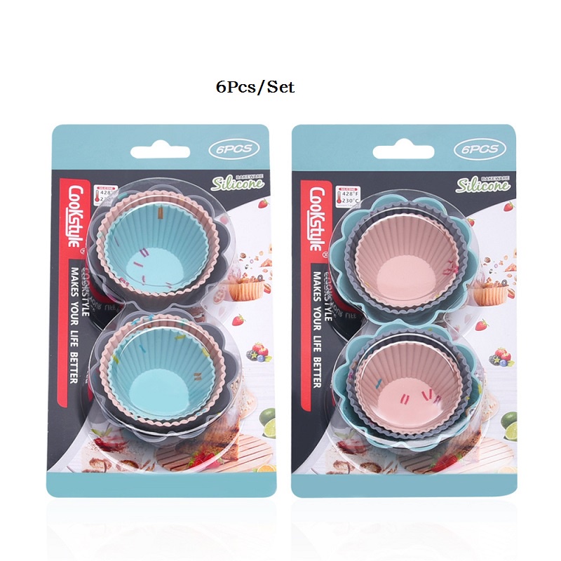 6 Pcs/Set Cetakan Kue Muffin Cupcake Bahan Silikon Memanggang DIY Alat Kue Piring Cangkir