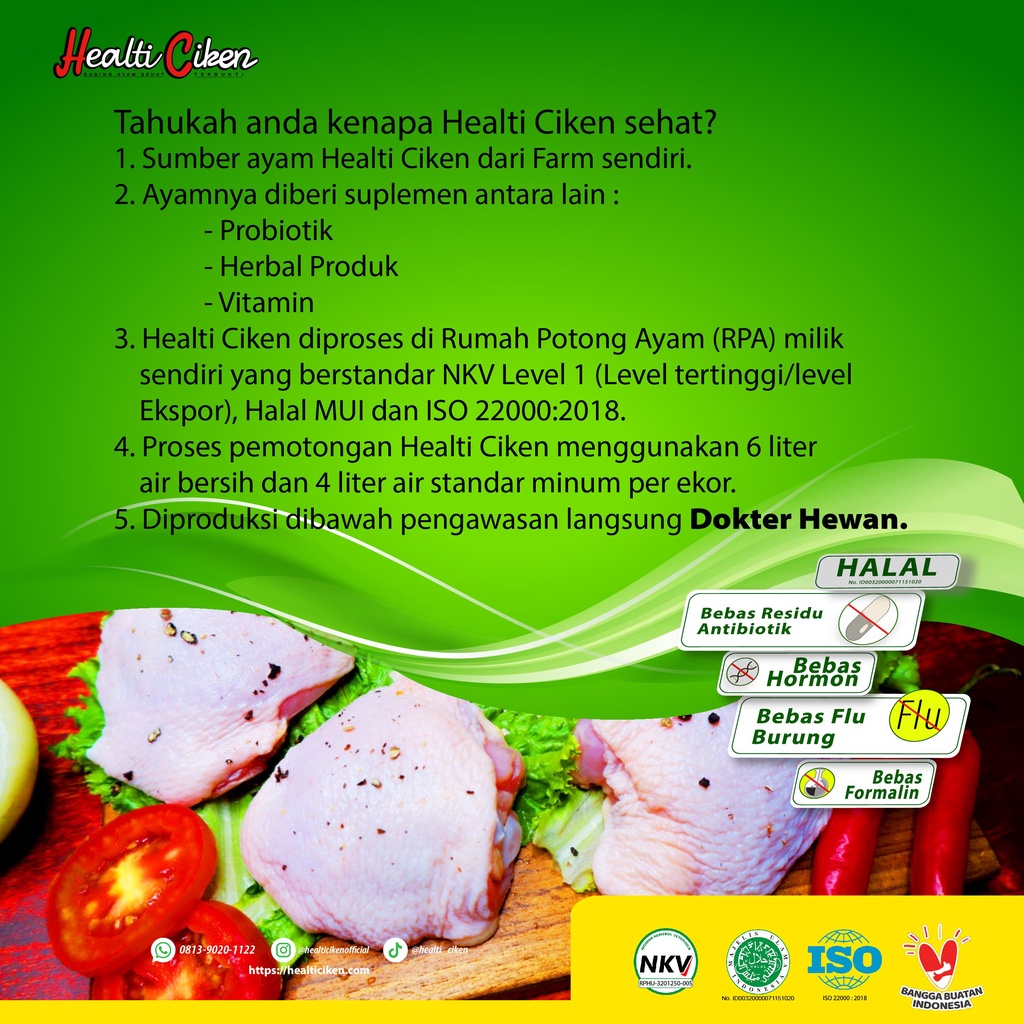 HEALTI CIKEN Sayap Ayam Live | Ayam + Probiotik &amp; Herbal Produk | Daging Ayam Sehat | Healti Ciken | 0.9 - 1 kg / Pack