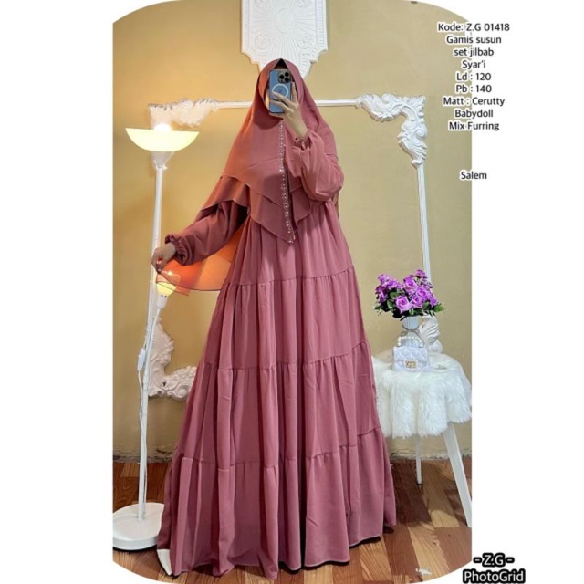 GAMIS SET JILBAB SYAR'I JUMBO CERUTY RENDA REMPEL(ZF)TERLARIS