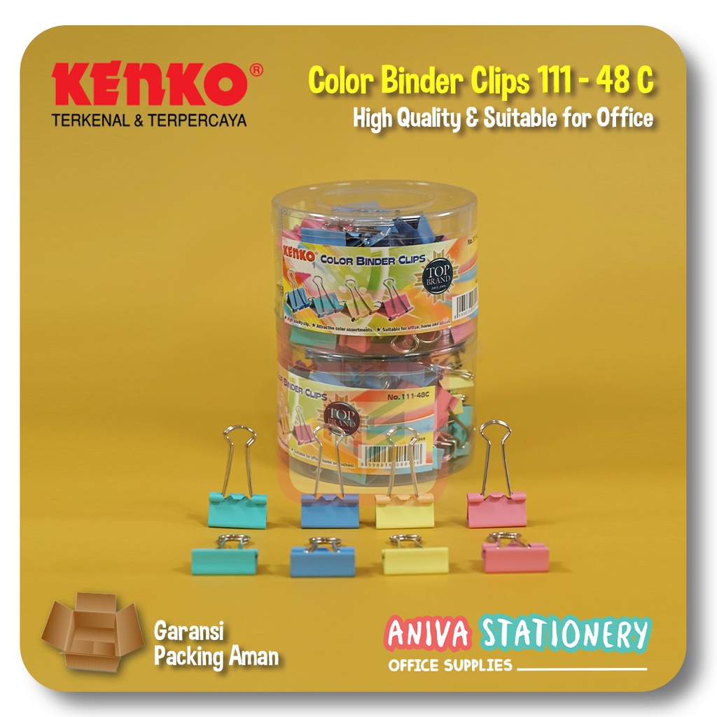 

KENKO COLOR BINDER CLIPS NO.111-48C PENJEPIT KERTAS FILE DOKUMEN JEPITAN KLIP MULTIFUNGSI SUITABLE FOR OFFICE HOME AND SCHOOL