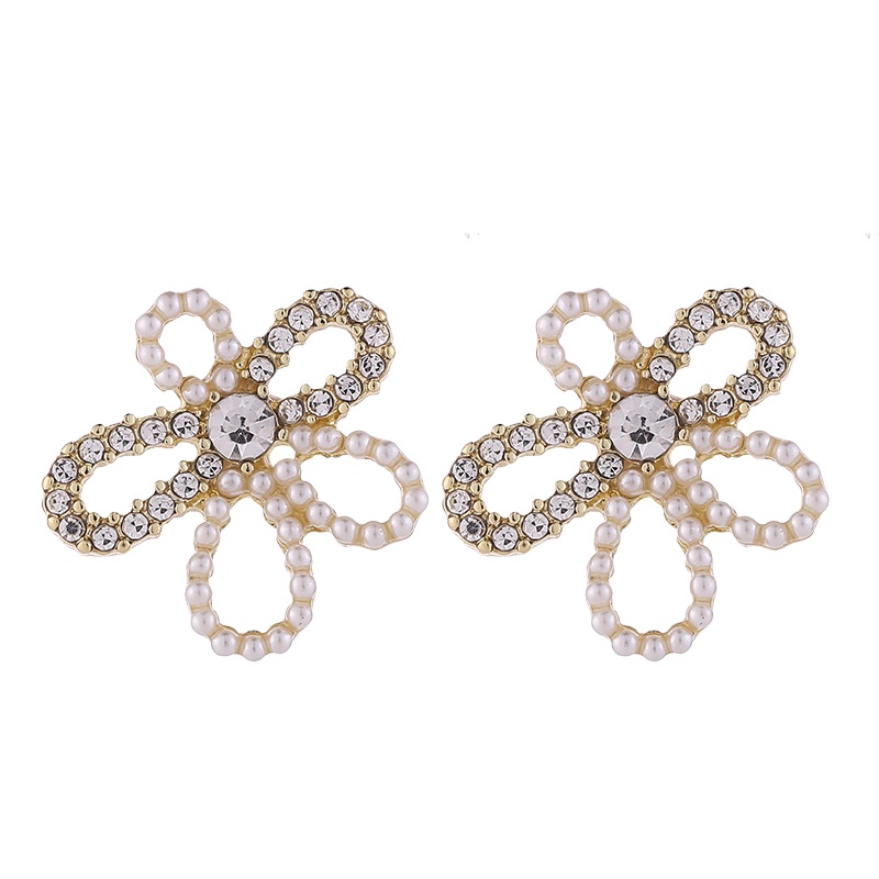S925 Perak Disepuh Mutiara Zirkon Bunga Anting Ear Studs Untuk Wanita Gadis Fashion Perhiasan
