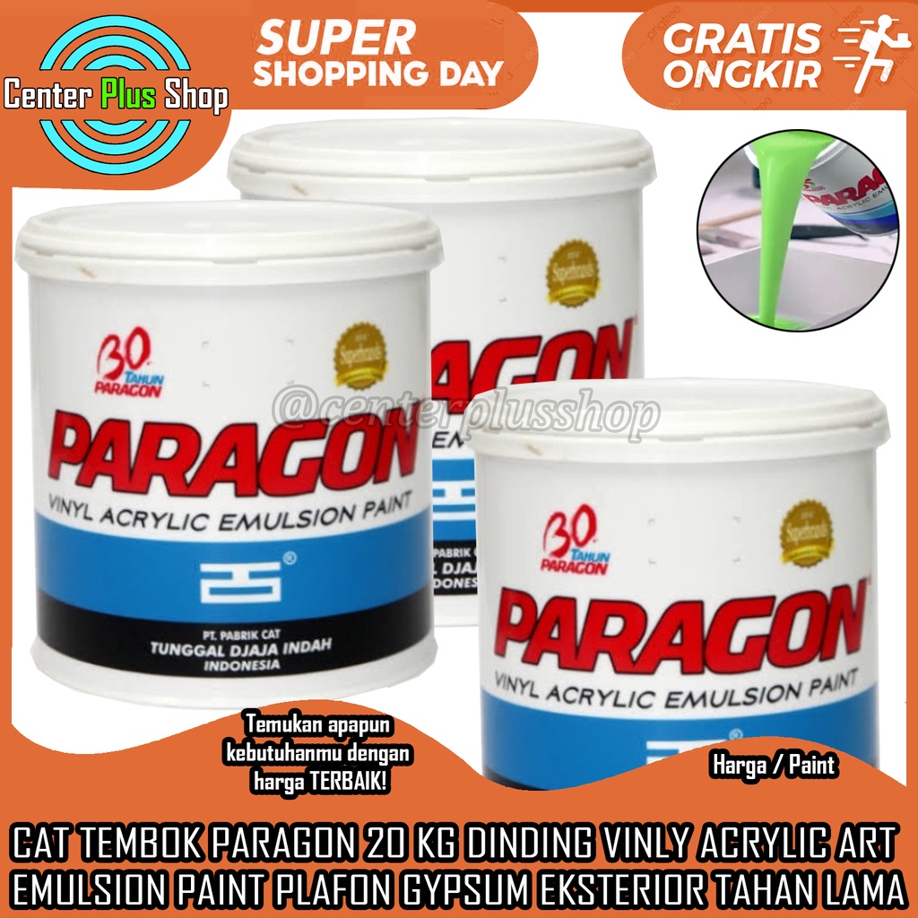 CAT TEMBOK PARAGON 20 KG PAIL DINDING LUAR DALAM PRAGON VINYL ACRYLIC EMULSION CET PLAFON GYPSUM EKS