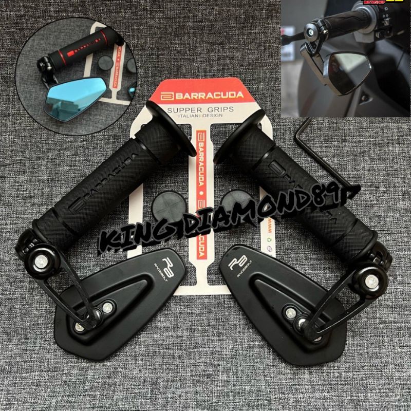 Paket Hemat 2in1 Handgrip Sarung Gas Barracuda Model RCB Racing Boy HG.55 + Spion Jalu Oval Bar End Cocok semua motor Universal