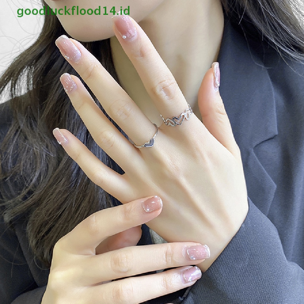 [GOOGFOUR] 2 Pcs Fashion Berongga Keluar Cinta Hati Cincin Kepribadian Geometris Cincin Pembukaan Cincin Niche Jari Telunjuk Cincin Fashion Perhiasan Hadiah Rings [TOP]