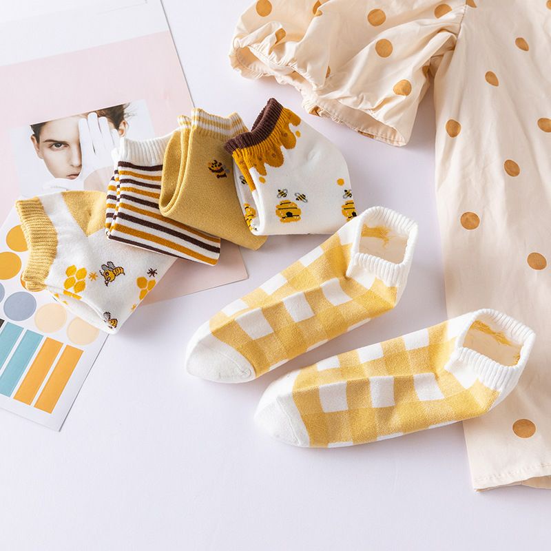 IL - Kaos Kaki Pendek Wanita Motif Kuning Lebah Gaya Korea / Kaus Kaki Semata Kaki Wanita Dewasa SC-11
