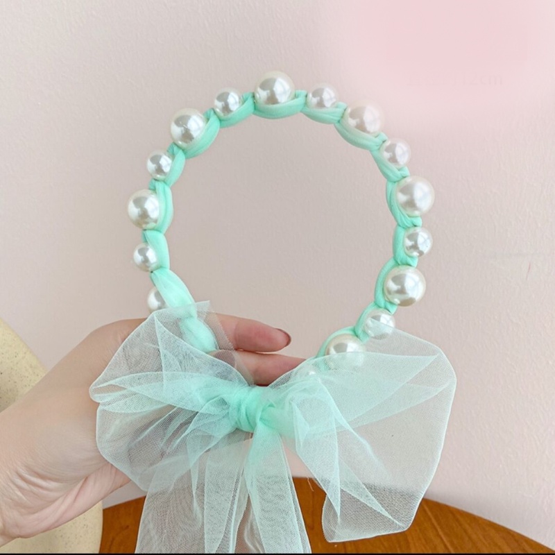 [MTOYS] Bandana Mutiara Pita Tulle Panjang Bisa diikat Gaya Korea Bando Anak Import - SH2003