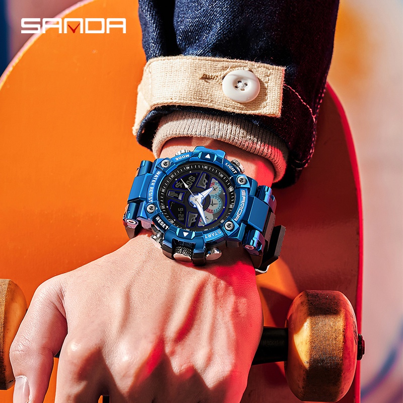 SANDA 3156 Jam Tangan Pria Digital Analog Tali Rubber Chronograph Anti Air WATCHKITE WKOS