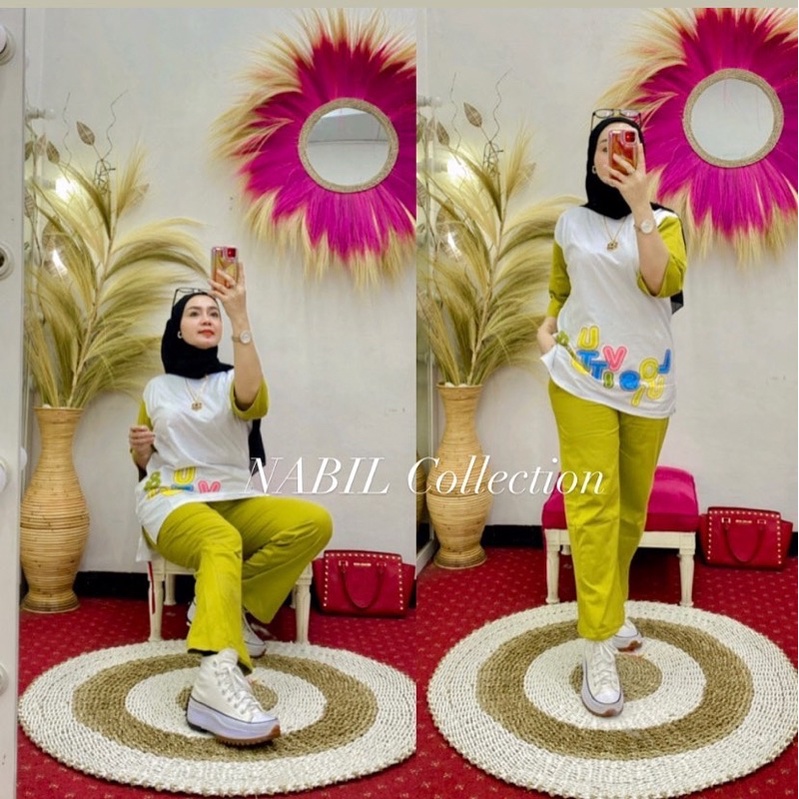 SETELAN WANITA BY NABIL LV KEKINIAN // SETCEL KAOS PREMIUM