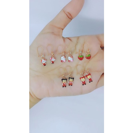 anting kait anak mt 1 karakter cat warna/perak asli silver 925 lapis emas/perhiasan anak fashion terbaru