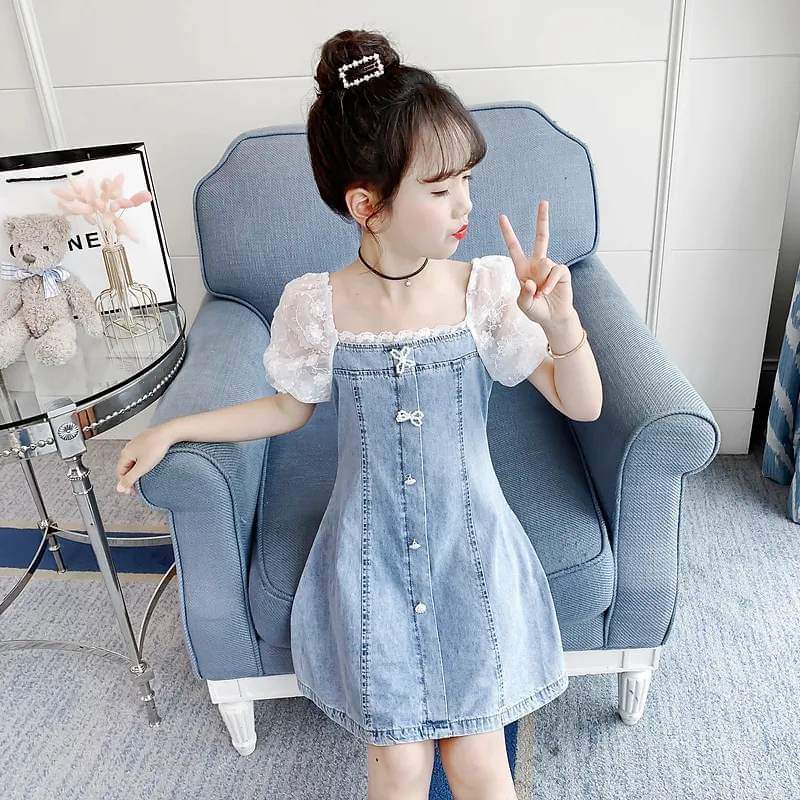 Dress Anak Perempuan Soft Jeans Ribbon Flower