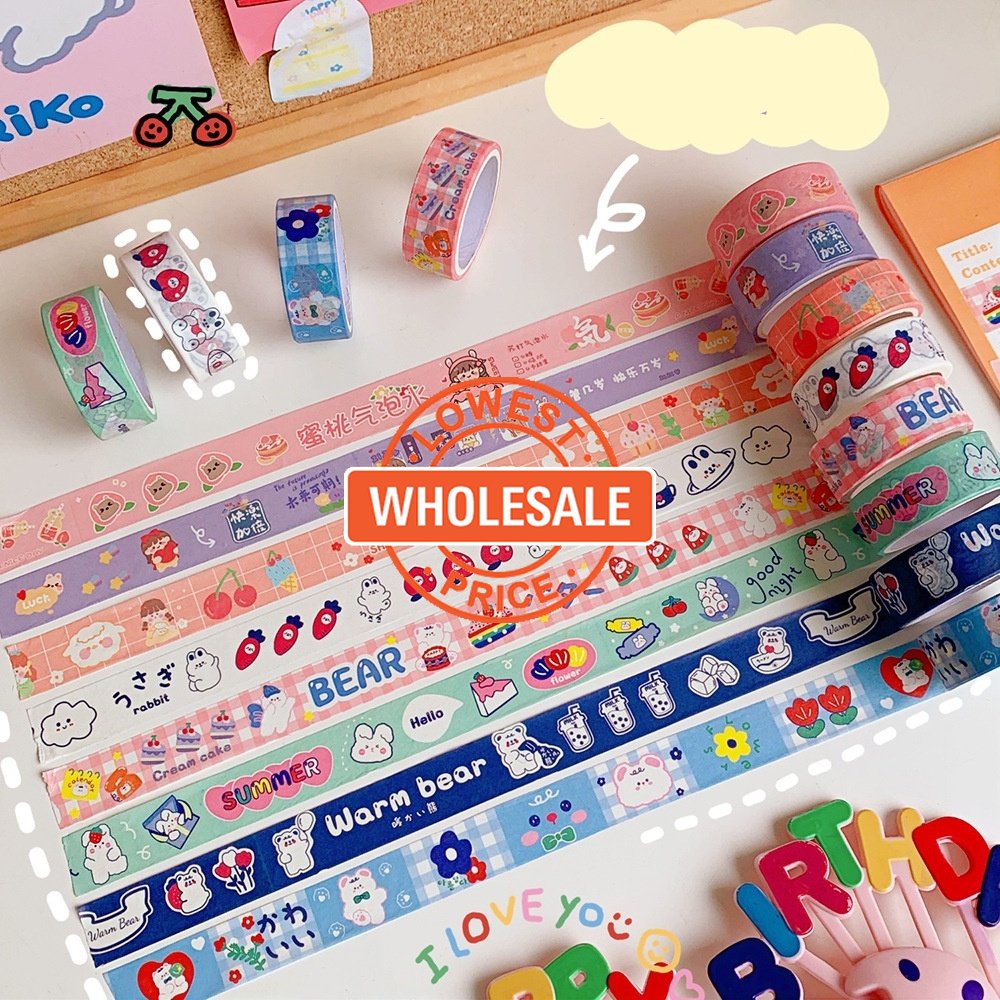 [Harga Grosir] Untuk Anak Perlengkapan Sekolah Buku Harian Hias 100 cm Kantor Pita Perekat Hias Bahan Kertas Alat Tulis Kartun Beruang Scrapbooking Supplies Stickers Tape