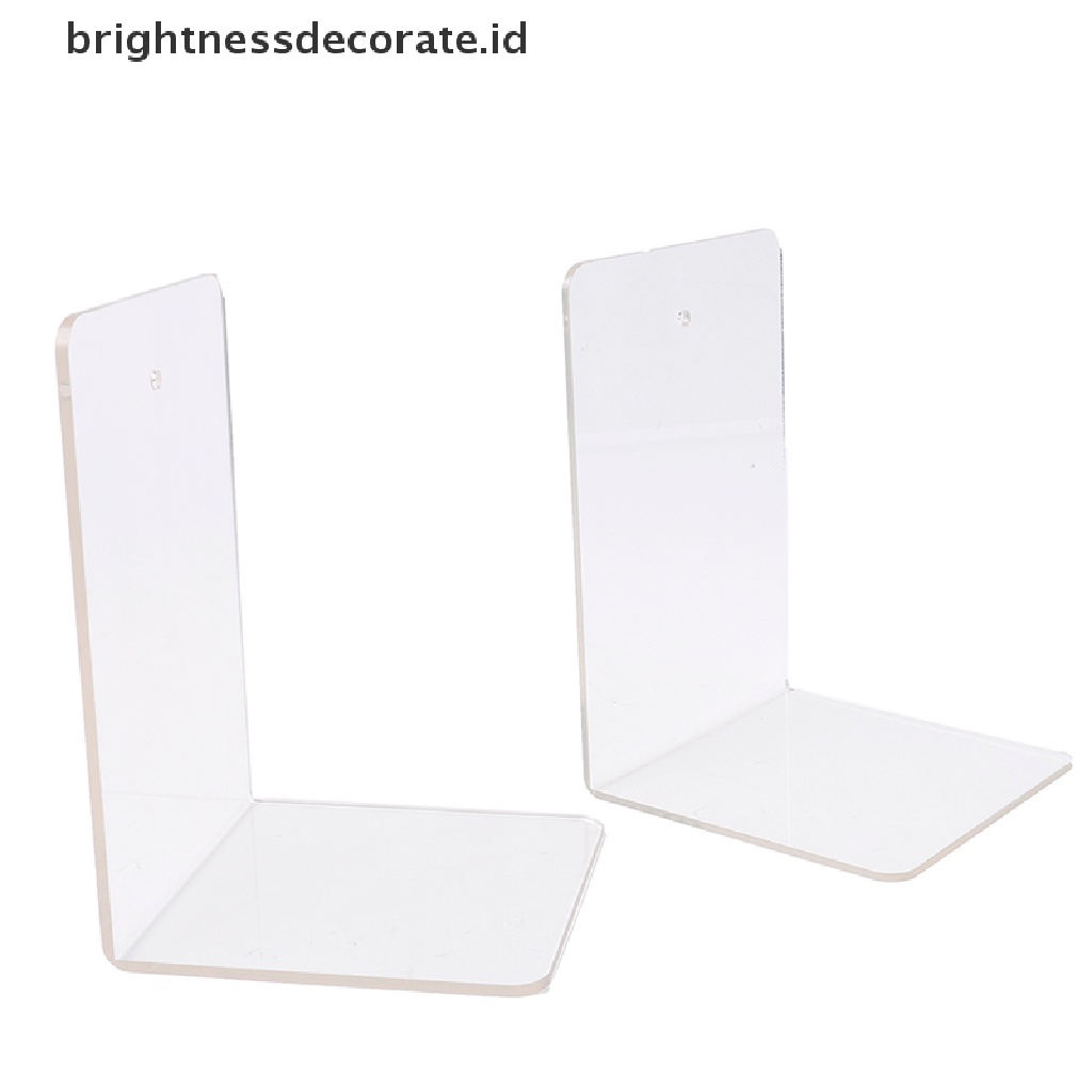 [Birth] 1pc Bookends Akrilik Bening Meja Berbentuk L Desktop Tempat Buku Alat Tulis Sekolah [ID]