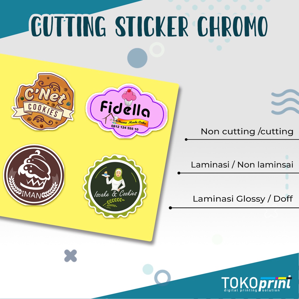Stiker Chromo Label Kemasan Makanan Logo Bulat Kotak Sticker Print Murah