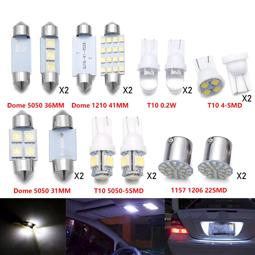 14pcs/set Campur T10 W5W Interior Mobil Lampu LED Auto Map Dome Plat Nomor Pengganti Lampu Kit Putih Set Batang Ekor Parkir Bohlam