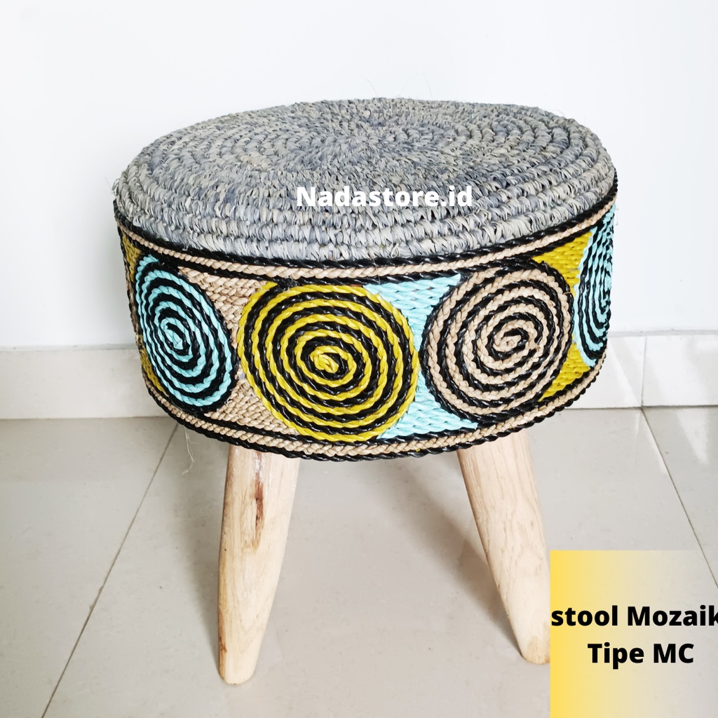 KURSI  BANGKU UNTUK DEKORASI - STOOL MOZAIK - STOOL ANYAMAN MOTIF MOZAIK