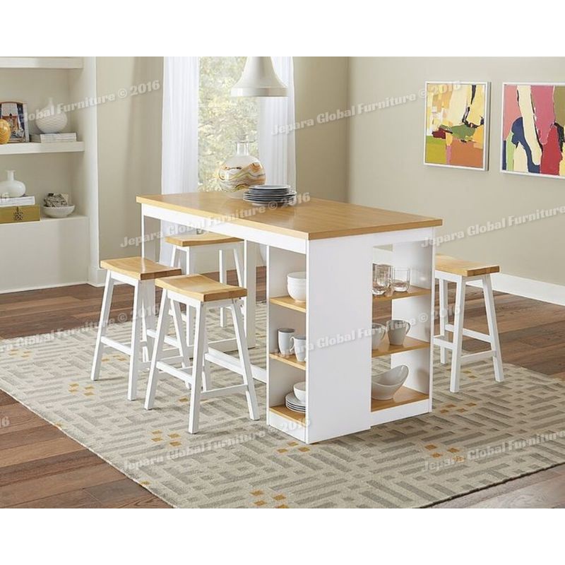 Kitchen island meja mini bar duco meja dapur & 5 kursi (meja makan ,kursi makan,meja bar jati)