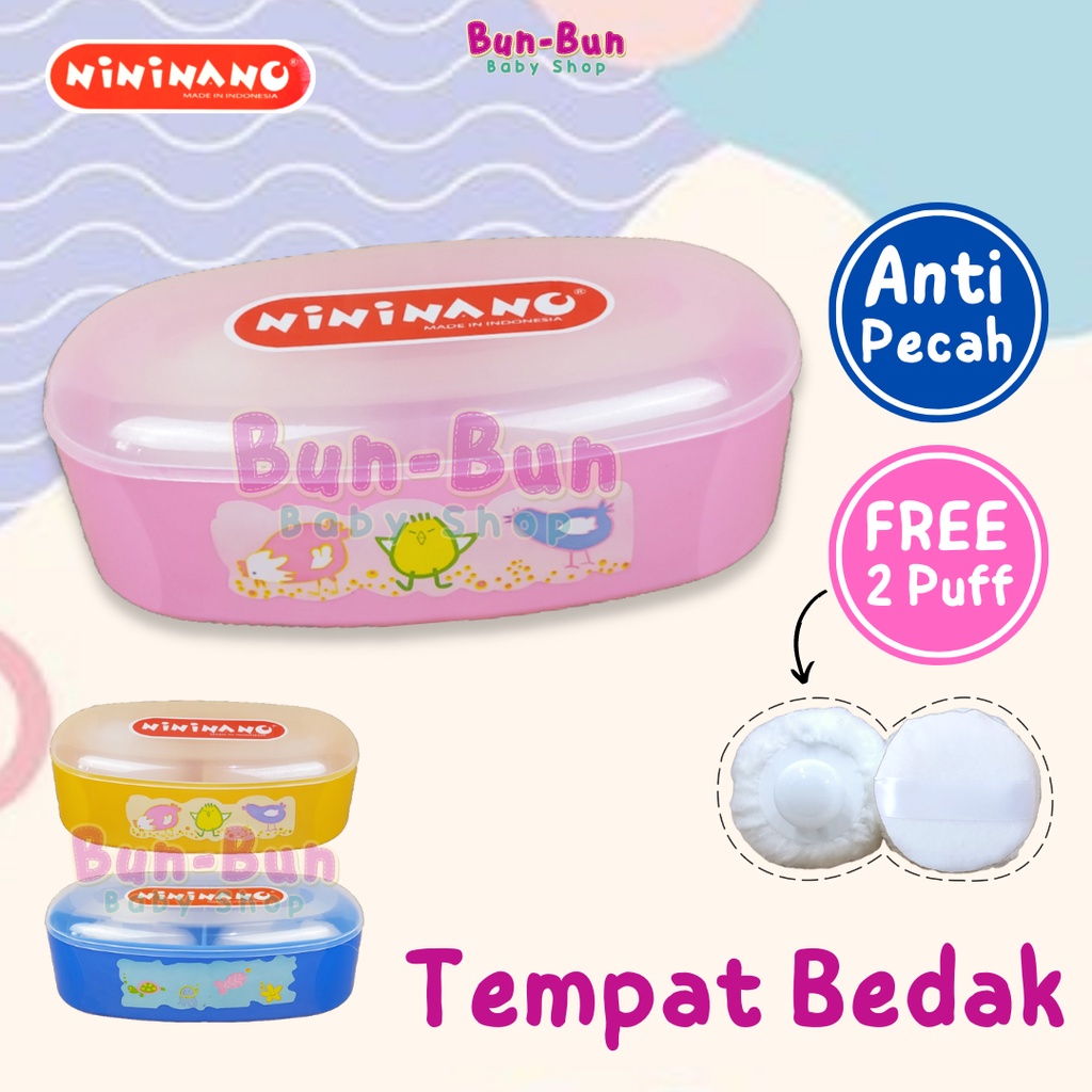 NININANO Tempat Bedak Tabur Bayi Free 2Tepukan Rembuk Powder Case Oval ANTI PECAH Perlengkapan Mandi Baru Lahir Peralatan Baby New Born Anak Lucu Bunbunbabyshop