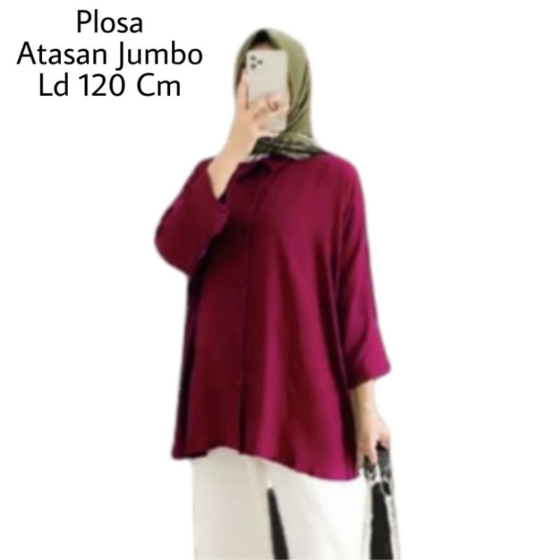 Blus Plosa Jumbo Ld 120 cm Lengan Panjang 3/4 Kerah Kemeja Bahan Moscrepe . Atasan Baju Wanita Oversize Terbaru 2023 Kekinian Blouse Dewasa Jumbo Viral